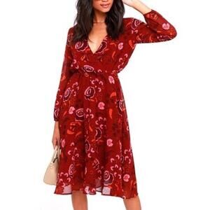 BB Dakota Carabelle Red Floral Flowy Dress S